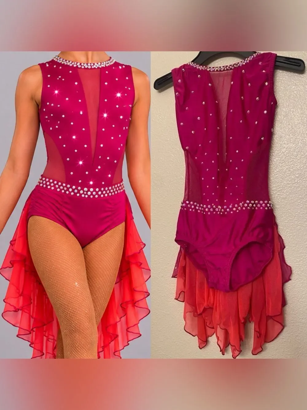 Pumpers dance costume competition, custom solo hot pink illusion lyrical LC